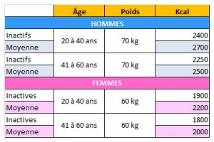 tableau apports énergétiques conseillés